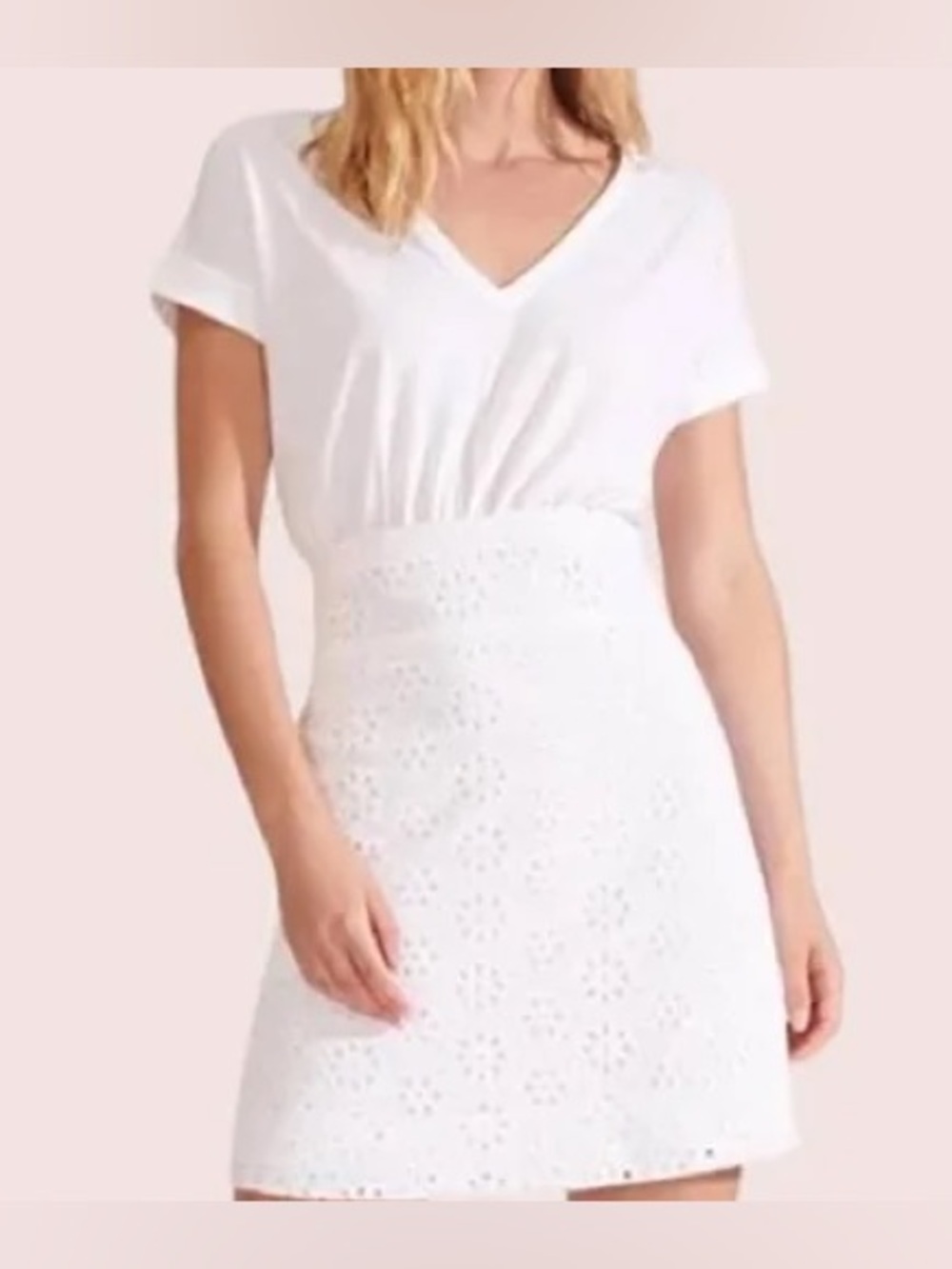 Veronica Beard White Jiya Eyelet T-Shirt Mini Dress Sz S